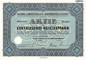 Aktie über 1000 RM der Garbe, Lahmeyer & Co AG vom August 1942