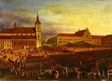 Rathaus im September 1835 während der „Großen Revue von Kalisch“