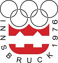 Logo der Olympischen Winterspiele 1976 mit den olympischen Ringen