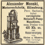 Werbeanzeige des Unternehmens mit Abbildung des Ridermotors (1892)