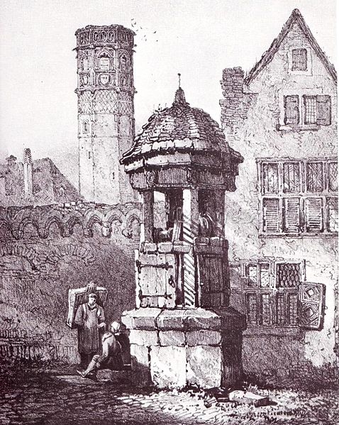 Datei:Köln - Rinkenhof Zeichnung 1819 und als Lithografie 1824 von Samuel Prout veröffentlicht.jpg