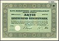 Aktie über 1000 RM der Elite-Diamantwerke AG vom 14. März 1942