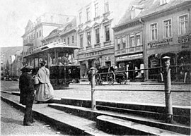 The Bernburg tram on the market square in 1897