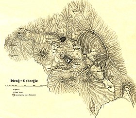 Junghuhns Karte des Diëng-Plateaus in Zentral-Java, aufgenommen in den Jahren 1840 und 1845. Aus: Kaart van het Eiland Java. 2. Blatt. (Breda, 1855).