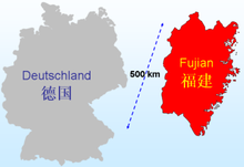 Deutschland und Fujian im gleichen Maßstab