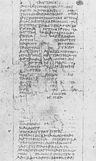 Fragment aus den Academica des Philodemos, einer wichtigen Quelle für Philons Leben (Papyrus Herculanensis 1021, Spalte 32 der Oxforder Abschrift)