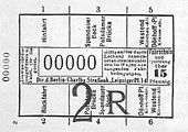 Teilstreckenfahrschein über 15 Pfennig für eine Linie im Anschlussbetrieb zwischen Spandauer Bock und Dönhoffplatz