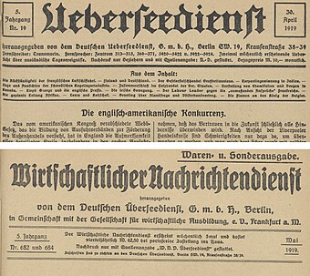 Titelköpfe Überseedienst und Wirtschaftlicher Nachrichtendienst 1919