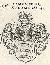 Coat of arms of LAMPARTER VON RAMSBACH, -J.  Siebmacher-- The renewed Teutsche Wappenbuchs, second part ..., Nuremberg (Paulus Fürst) 1655, T. 90, s.  also Vol. 5, T. 260.jpg