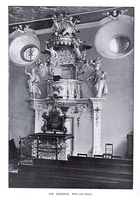 Altar und Kanzel der Spitalkirche zum Heiligen Geist (Schwäbisch Hall)