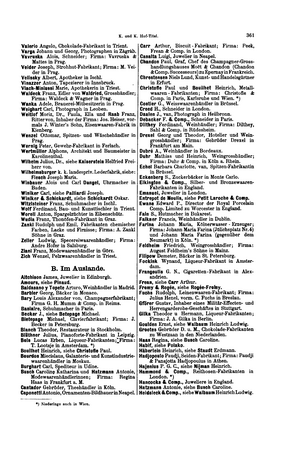 Liste Der K.u.k. Hoflieferanten 1899: K. und K. Kammer-Titel, K.und K. Hof-Titel, Anmerkungen