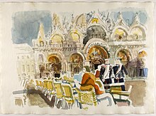 Aquarell Blick auf die Piazza San Marco in Venedig