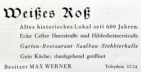 Braunschweig Weisses Ross Werbung 1935