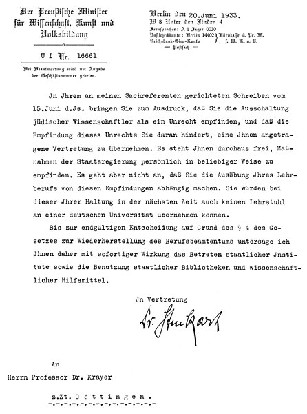 Datei:Otto Krayer Brief des Ministeriums.jpg