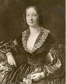 Margaretha Merian, fotografía de 1835. M. Merian lleva una cinta de seda en la mano como referencia a su familia;  el padre era un productor de artículos de seda de éxito internacional