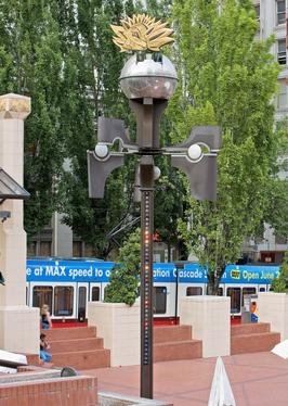 <i>Weather Machine</i> Lumino kinetic bronze sculpture and weather beacon in Portland, Oregon