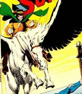 The original Pre-Crisis Terra-Man riding his flying horse Nova; art by Neal Adams.