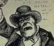 A plug hat worn by a rowdy Irishman in a 19th-century Thomas Nast stereotyped caricature similar to the ones worn by the Plug Uglies. Irish Caricature 19th Century Enlarged.jpg