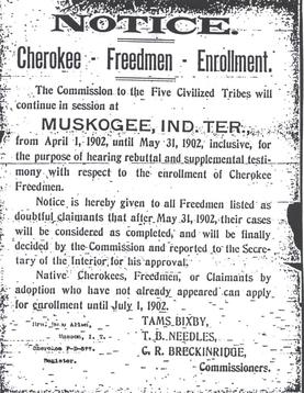 Cherokee Freedmen Enrollment Notice, 1902