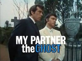 Series title over an image of Randall and Hopkirk in a graveyard