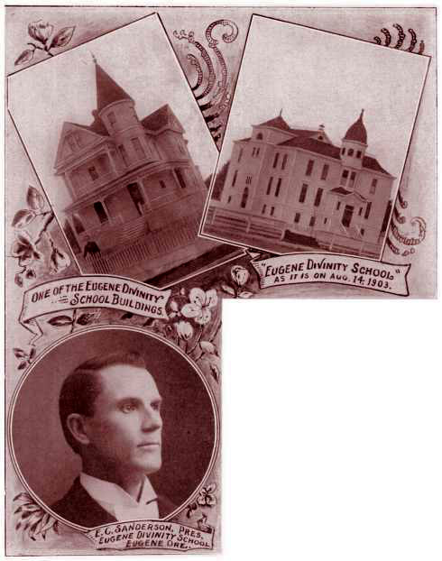 Photo of Bushnell University (then Eugene Divinity School) and its founder, 1903