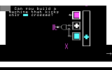 Rocky's Boots directing the player to build a machine that kicks only blue-colored crosses (DOS version) Rockys-Boots-screenshot-DOS.png