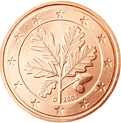 Eichenzweig auf der Rückseite einer deutschen 2-Cent-Münze