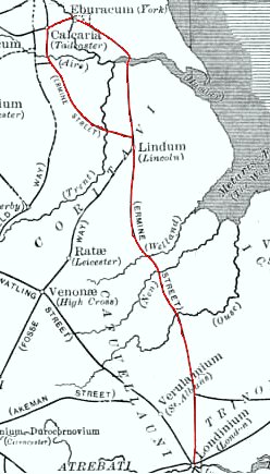 Mappa che mostra Ermine Street