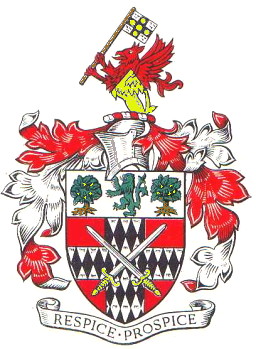 Coat of Arms of the Metropolitan Borough of Stoke Newington – the motto means 'Look to the past and look to the future'