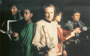 The Blake's 7 cast in Series Three (1980):
Steven Pacey (Tarrant); Josette Simon (Dayna); Michael Keating (Vila); Jan Chappell (Cally) and Paul Darrow (Avon) B7 Cast C.jpg