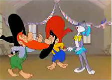 Bugs preparing to square dance with the Martin Brothers. Scene animated by Emery Hawkins. Hillbilly Hare square dance.png