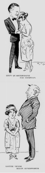 Sketches of the first production: top Leon Quartermaine and Fay Compton; bottom Lottie Venne and Allan Aynesworth Maugham-The-Circle-1921.jpg