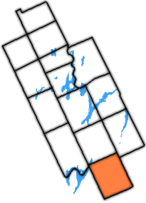 Extent of Victoria county in 1974, showing the annexation of Manvers Township. Victoria county with manvers highlighted.png
