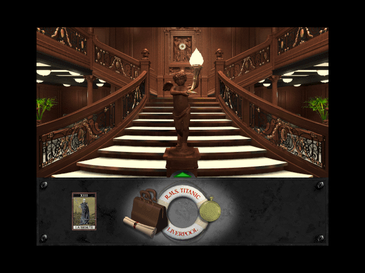 Screenshot showing the game's HUD and the Grand Staircase of the Titanic