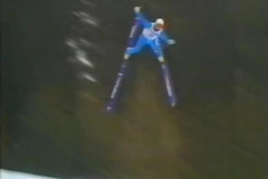 Ulf Findeisen plummeting towards the hill in Kulm, 1986