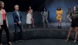 A screenshot of the music video showing part of the cast of women featured. An article of Billboard noted "the female-empowerment message of the video is loud and clear."[29]
