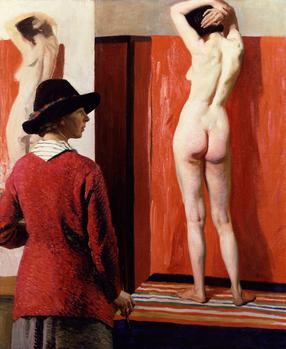 <i>Self Portrait with Nude</i> Painting by Laura Knight