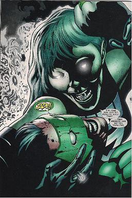 Jade as a Black Lantern, menacing her former love, art by Patrick Gleason.