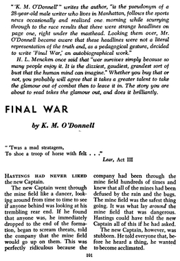 <span class="mw-page-title-main">Final War (short story)</span> Short story by Barry N. Malzberg as K. M. ODonnell