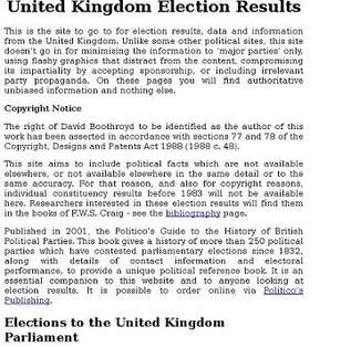 <i>United Kingdom Election Results</i> Website and e-book by David Boothroyd