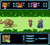 A battle in Star Ocean: Blue Sphere: the three-strong party face off against a monster encountered during exploration. Star Ocean; Blue Sphere gameplay.png