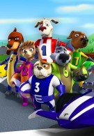 The characters of Turbo Dogs (From left to right): Strut, Mags, Dash, Clutch, Stinkbert, and GT.