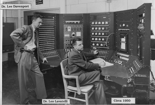 The control panel of the Harvard Cyclotron Laboratory circa 1950 HCL control rm 1950.jpg