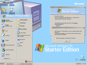 A screenshot of a PC running Windows XP Starter, with Service Pack 3 (SP3).