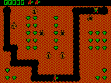 An original 1983 PC booter version of Digger game that has just begun