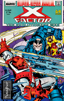 X-Factor Annual #3 (1988): Apocalypse battles the High Evolutionary; X-Factor in the background. Cover art by Walter Simonson. ANNxfactor v1 003 00 rougher.jpg