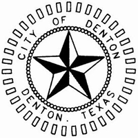 A 3D black and white star. The words "City of Denton Denton, Texas" encircle the star.