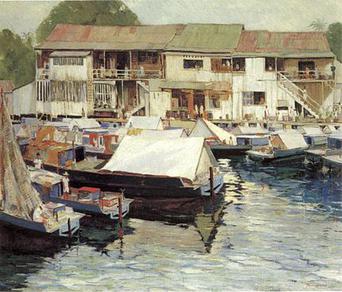 File:William Twigg-Smith's oil on canvas painting 'Hilo Sampans', 1917, 30 x 36 in.jpg