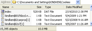 A roaming profile that is several years old can contain tens of thousands of cookies, which make network login and logout extremely slow, and contribute to file system fragmentation. 15395 cookies in 4 yr old roaming profile.PNG