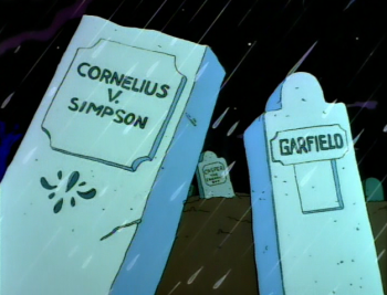 Three of the tombstones from the opening segment of "Treehouse of Horror"